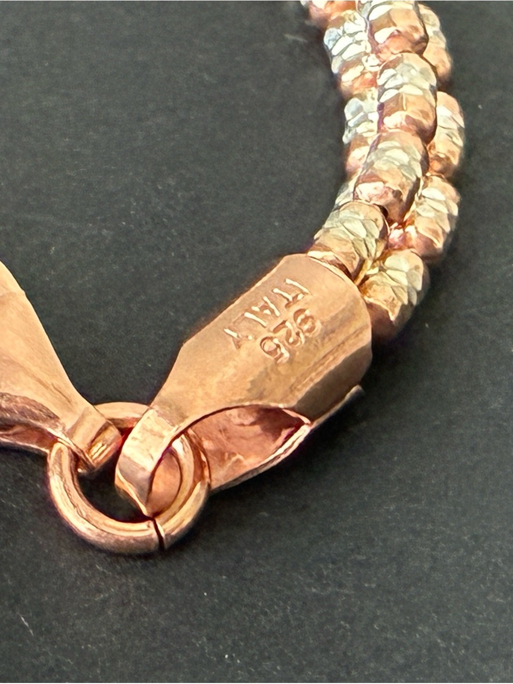 Sterling Silver Rose Gold and Silver Tone Bracelet 7” 3.7mm - Picture 4 of 7
